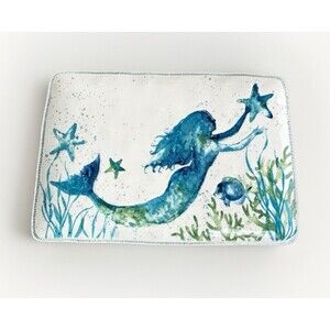 Cracker Barrel COASTAL LIFE MERMAID Platter Ocean Blue Susan Winget Large 11x16